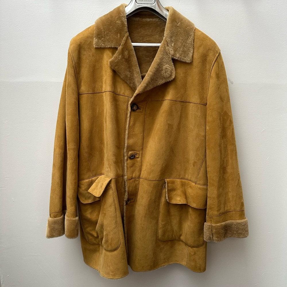 PAL ZILERI Concept Men's Coat Shearling Leather Beige/Mustard Size 44R (EU 54)